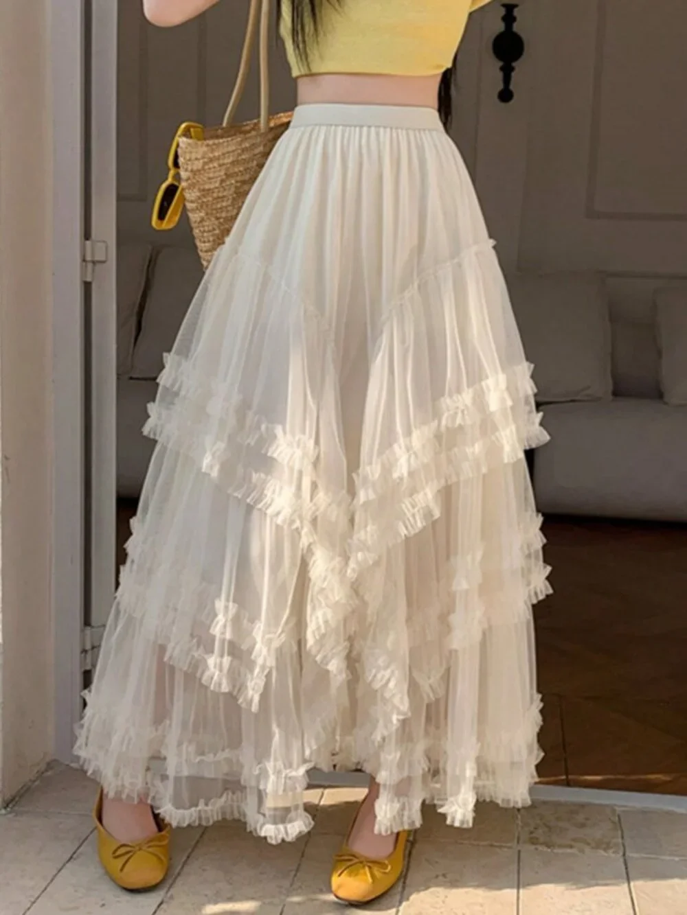 Apricot Casual Women's Sheer Ruffle Detail Skirt - Picture 4 of 4